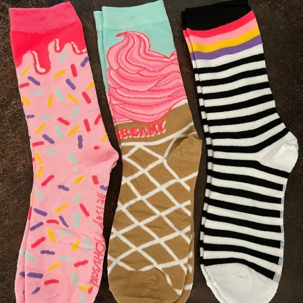 Betsey Johnson Ice Cream Themed Crew Socks 3 Pack